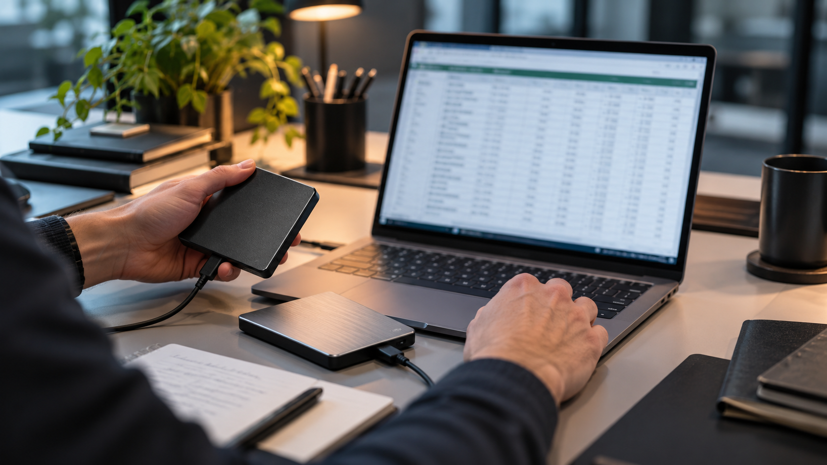 Analyst testing recovery of protected CSV backups from separate drives