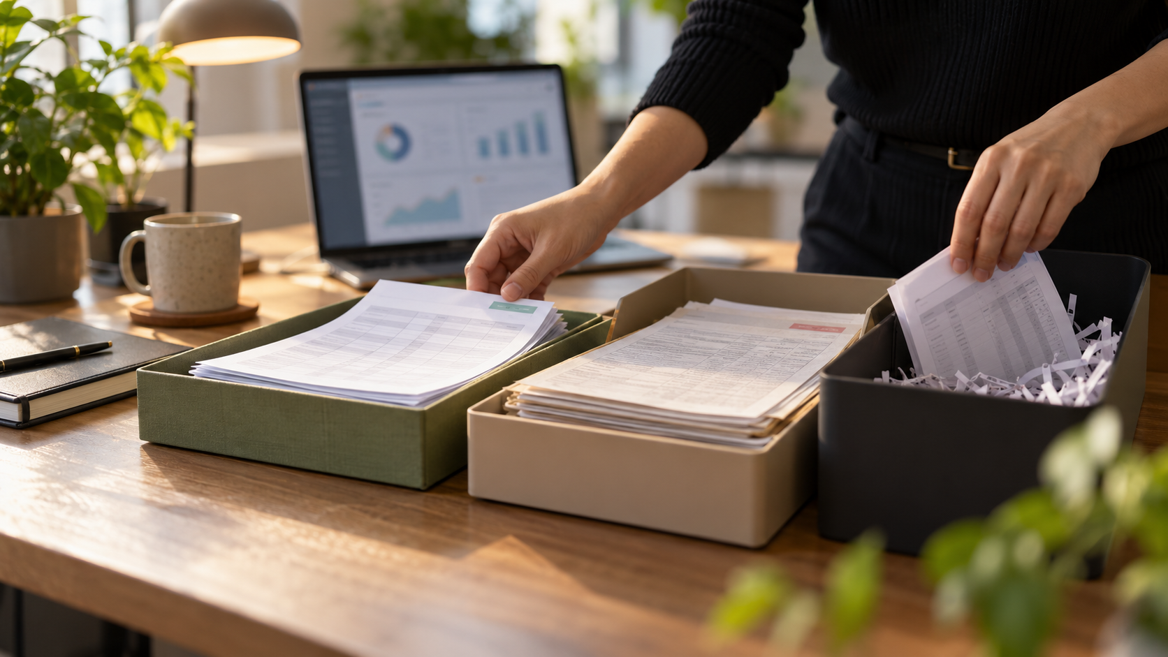 Hands retiring temporary CSV exports after an analytics task